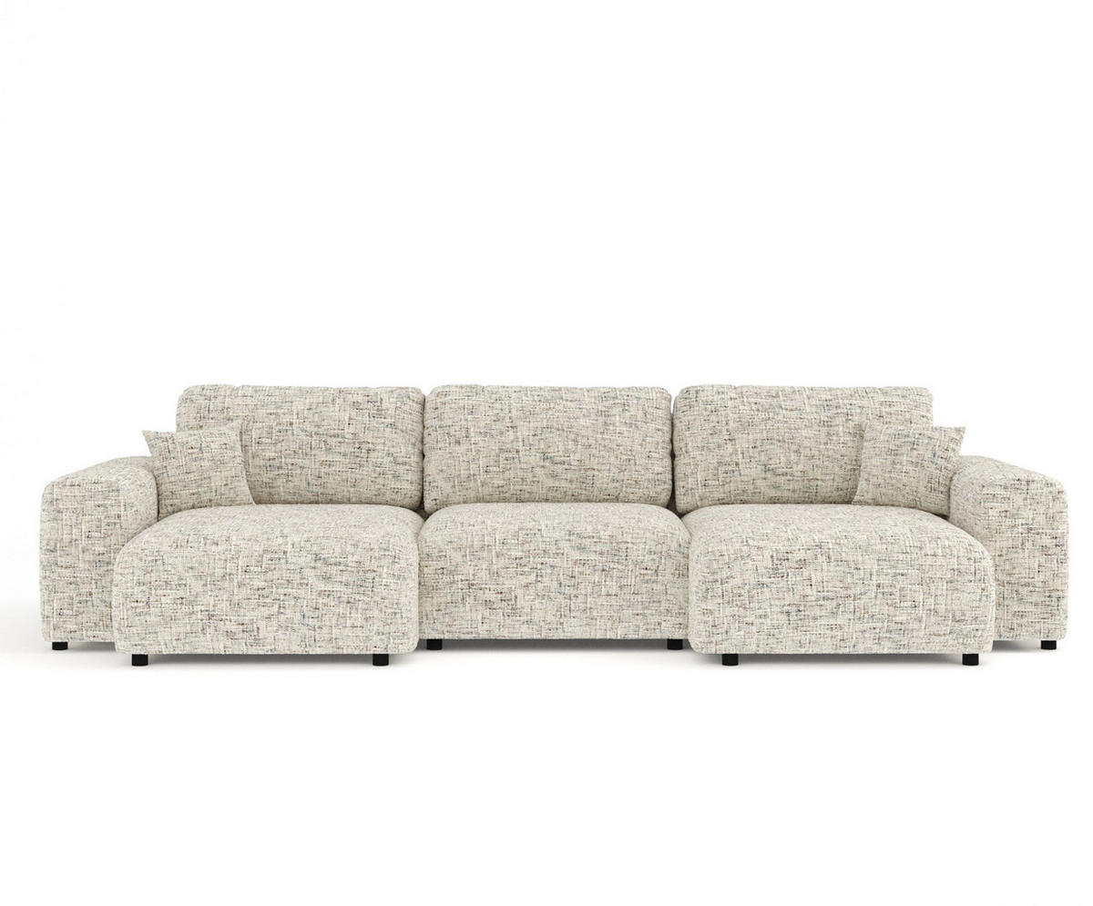 PANORAMASOFA Zanzibar Beige Webstoff - Beige/Schwarz, Holz/Holzwerkstoff (325/79/144cm) - Maison de Reve