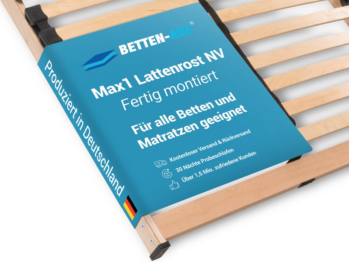 BETTEN-ABC Max1 K+F – fertig montierter Lattenrost mit Kopf- und Fußteilverstellung, Holm durchgehend, Größe: 80x220 - Braun, Holz (80/220cm) - Betten-ABC