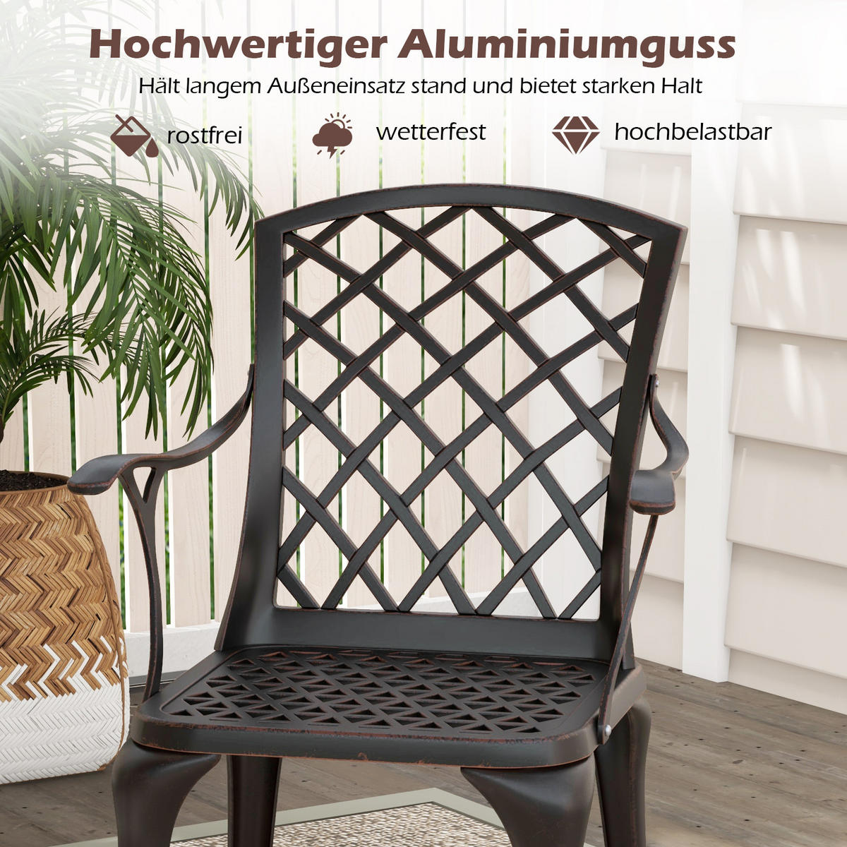 GARTENSTÜHLE Rotes Kupfer(2er-Set) - Rot, Metall (46/94/52cm) - COSTWAY