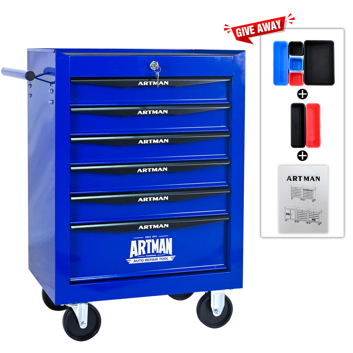 KOMBINATIONSKOFFER – 6 Schubladen, 508 mm (20 Zoll), mit 6 Schubladen, Farbgebung in Schwarz und Blau. - Multicolor, Metall (33/77.5/60cm) - DCA