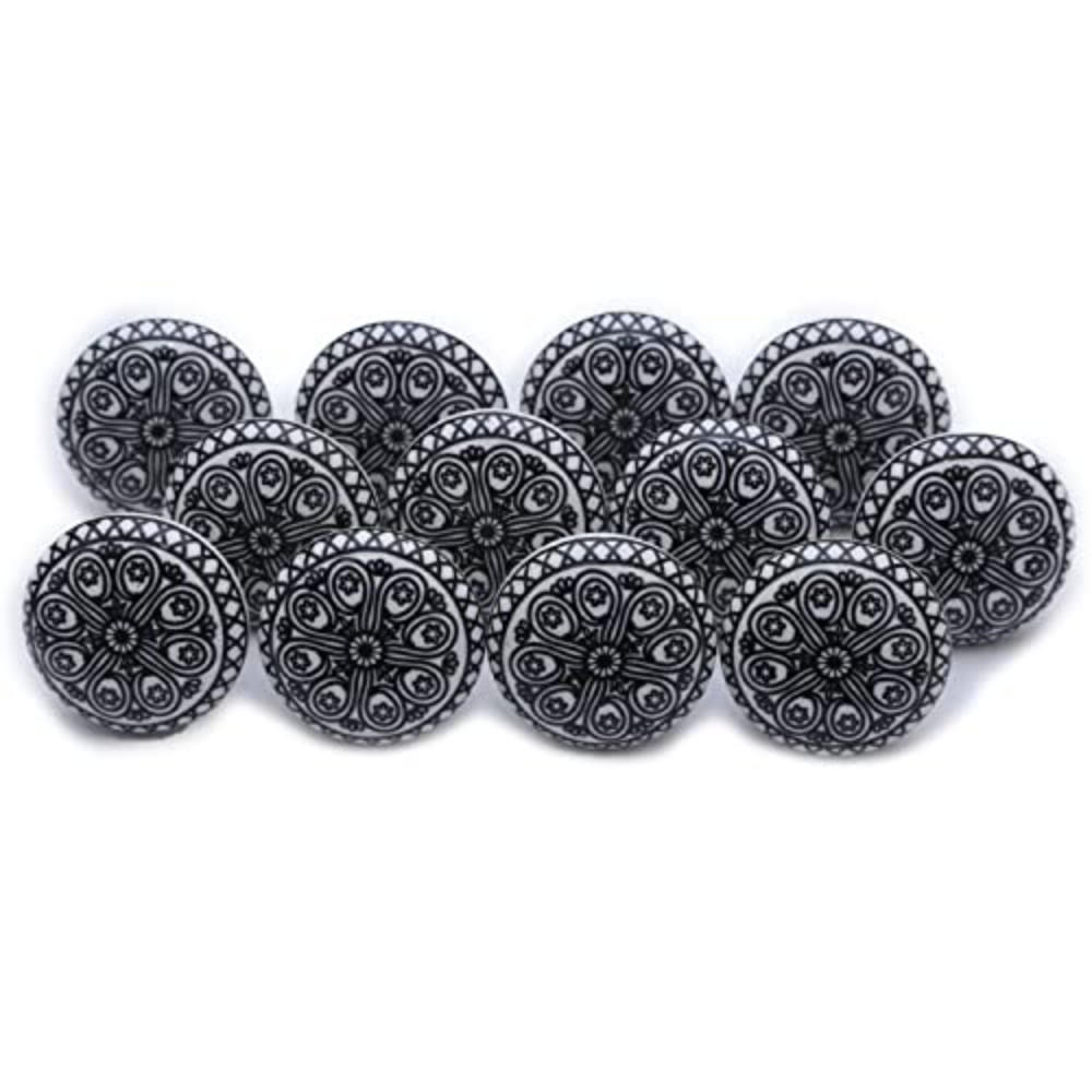 KERAMIKKNÖPFEN Set mit 10 schwarzen und weißen Mandala Keramikknöpfen 40 mm Durchmesser - Weiß, Keramik (4/4/6.9cm) - Nacnic