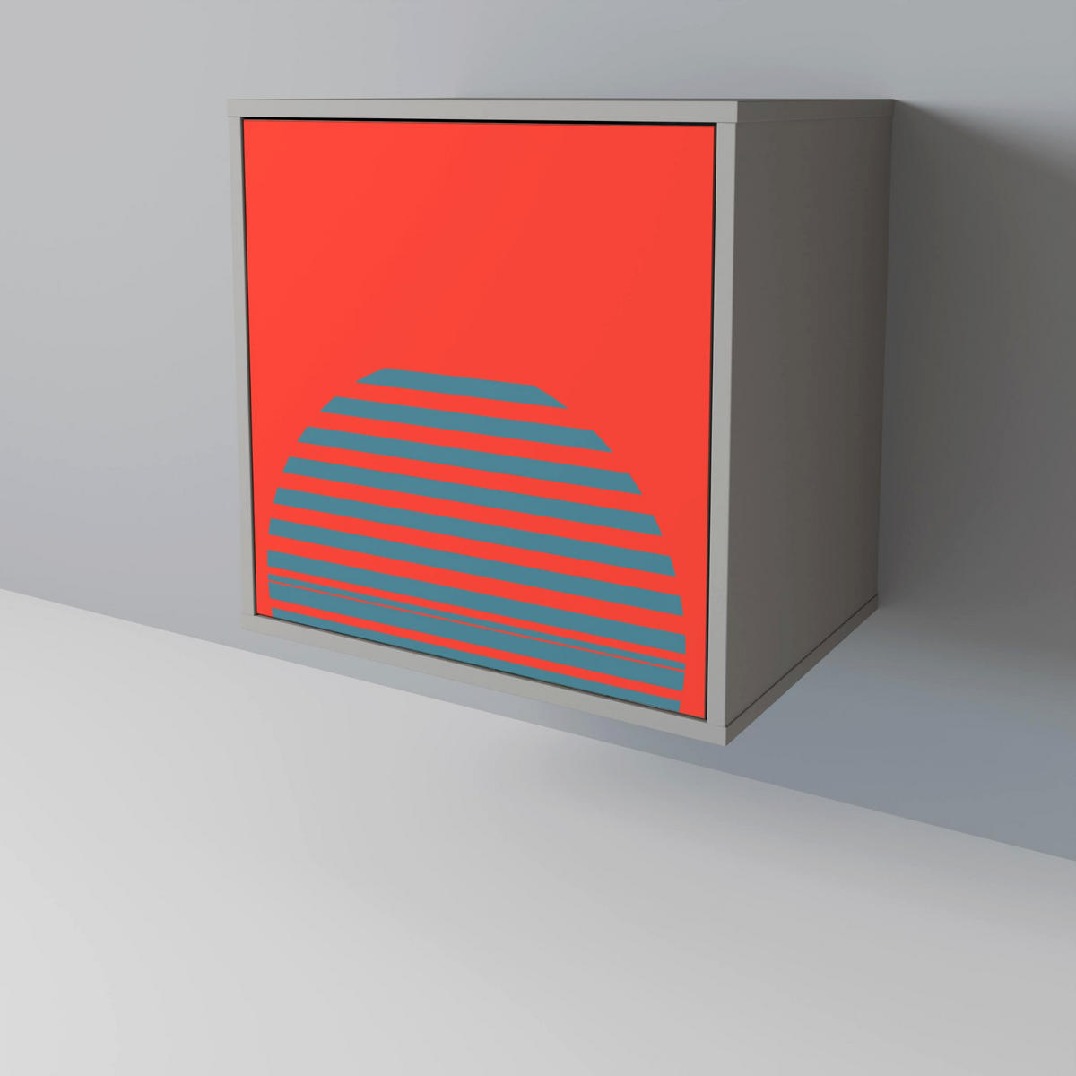 SIDEBOARD RISING GEOMETRY STARS, Grau, 57,5x42x75,5 cm, Goldfarbene Metallfüße - Goldfarben/Multicolor, Holzwerkstoff/Metall (57.5/75.5/42cm) - SpaceRebels