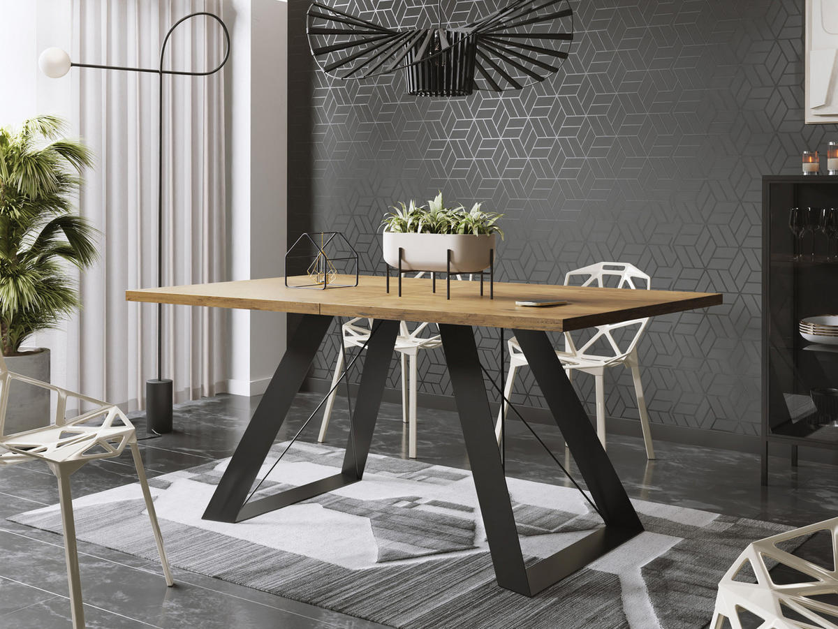 ESSTISCH Colter rechteckig ausziehbar, Lancelot Eiche 140-240/80/76 cm - Eichefarben/Schwarz, Holzwerkstoff/Metall (140/80/76cm) - WFL GROUP