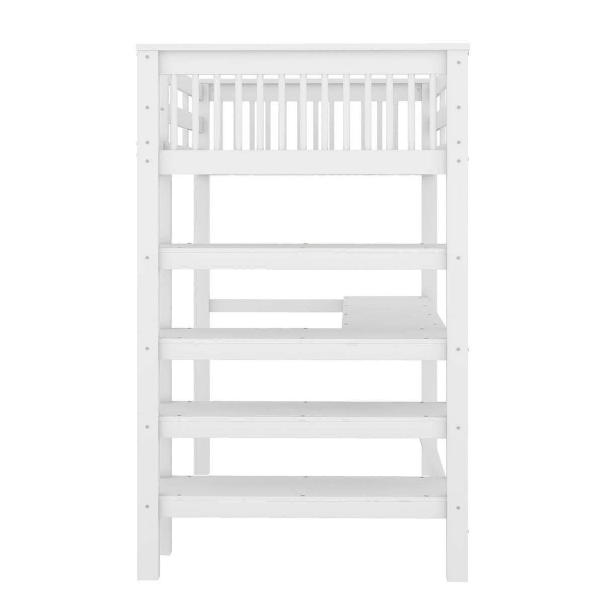 VISOKA postelja 90/200 cm bela s pisalno mizo in policami iz bora in MDF - bela, leseni material (90/200cm) - OKWISH