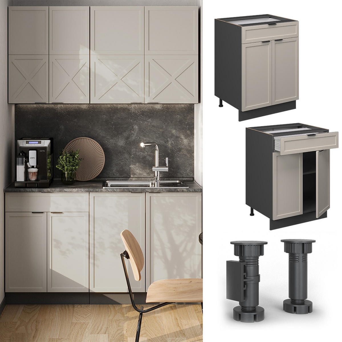 KÜCHENUNTERSCHRANK Fame-Line GrauBeige 60 cm mit Schublade AP Anthrazit - Anthrazit/Grau, Holzwerkstoff (60/82/60cm) - Vicco