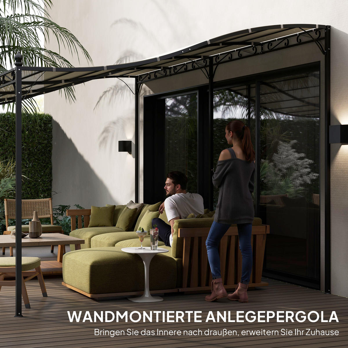 ANBAUPAVILLON Pergola mit Dach - Creme, Metall (298/253/491cm) - Outsunny