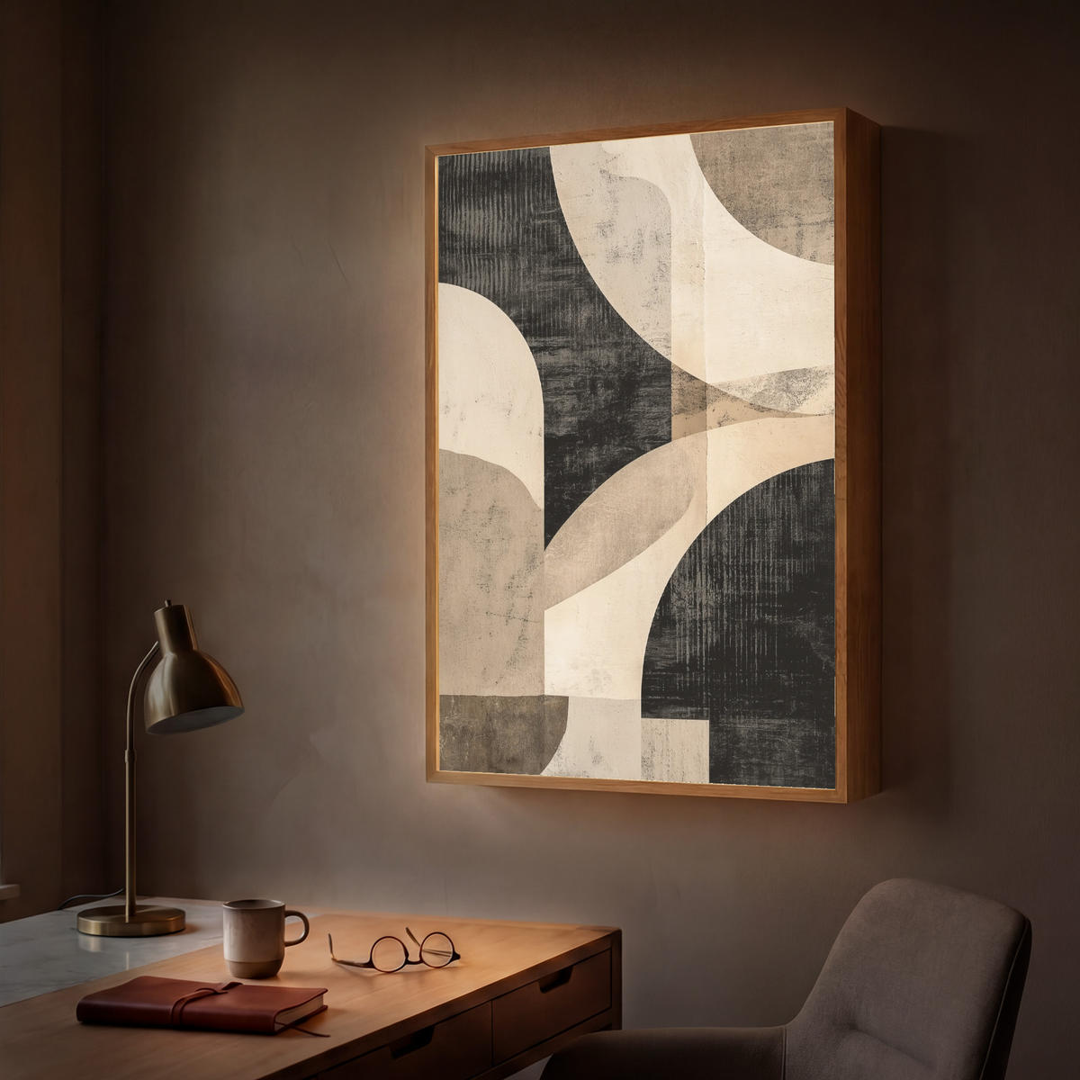 NÁSTĚNNÁ LAMPA S AKUMULÁTOREM Abstraktní - Tvary - Moderní - Béžová 60x90 cm - šedá, kompozitní dřevo (60/90/8cm) - OnlyWow