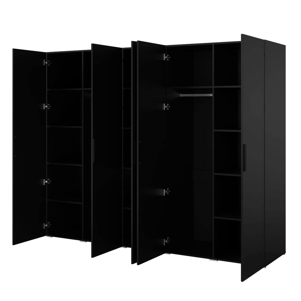 DREHTÜRENSCHRANK Napoli 5D 250 Schwarz (schwarzer oder goldener Griff) - Silberfarben/Schwarz, Holzwerkstoff/Kunststoff (250/35/60cm) - mzm24