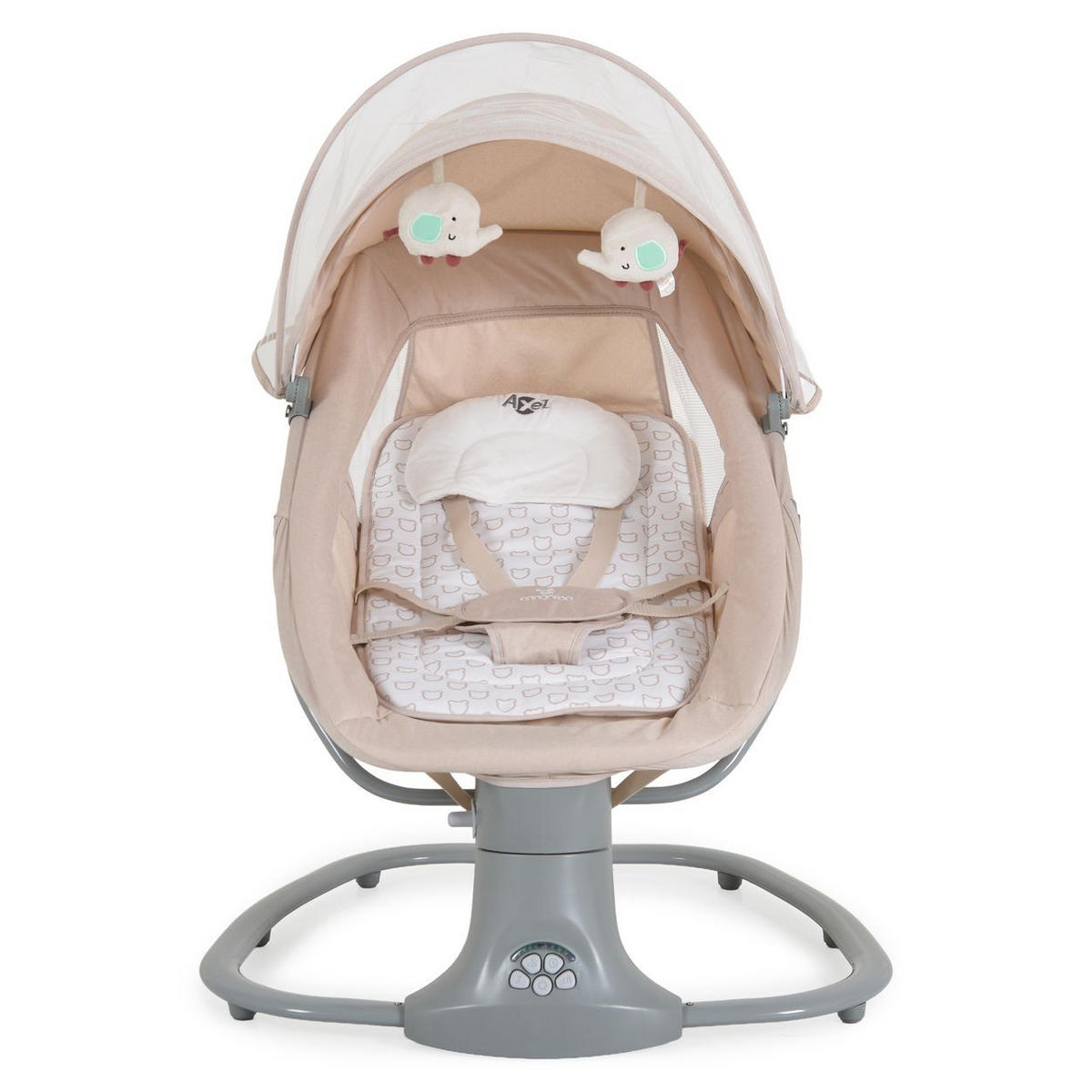 BABYWIPPE Axel 3 in1 beige Bluetooth, 5 Schaukelgeschwindigkeiten, Moskitonetz, 5-Punkt-Gurt - Beige, Metall - Moni