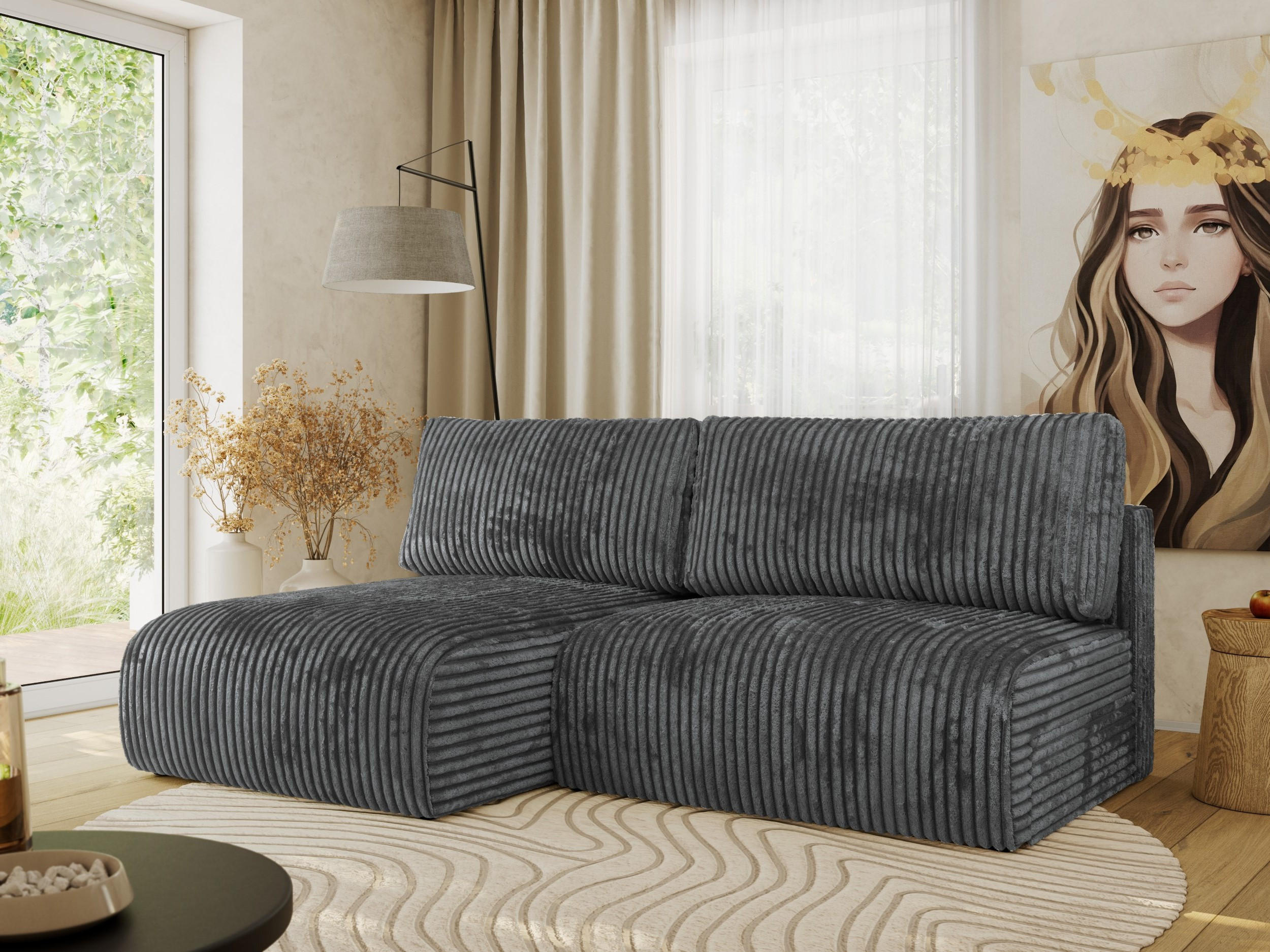 ECKSCHLAFSOFA VIVO L Dunkelgrau Cord - links - Dunkelgrau/Schwarz, Kunststoff/Textil (223/150cm) - MKS