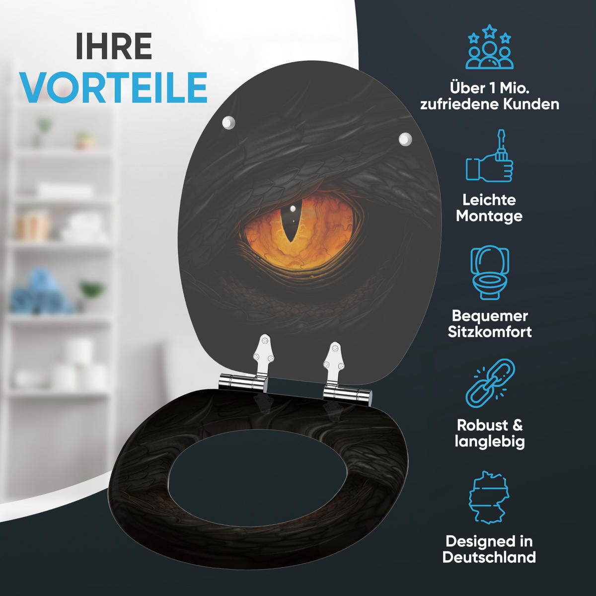 WC Sitz mit Absenkautomatik Eye - Schwarz, Holzwerkstoff (38/6/47cm) - Sanilo