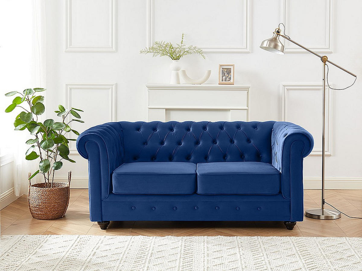 SOFA 2-Sitzer - Samt - Dunkelblau - CHESTERFIELD - Blau, Textil (168/72/88cm) - Vente-Unique