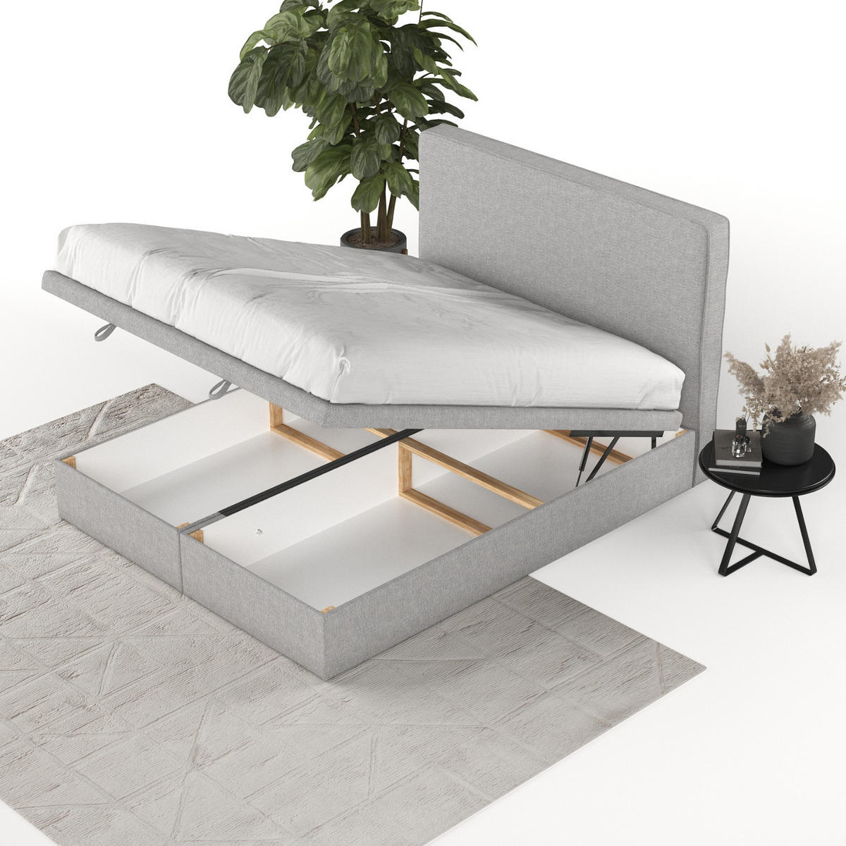 POLSTERBETT Hush mit Stauraum 180/200 cm Grau im Megan Stoff - Schwarz/Grau, Holz/Holzwerkstoff (180/200cm) - AltaBeds
