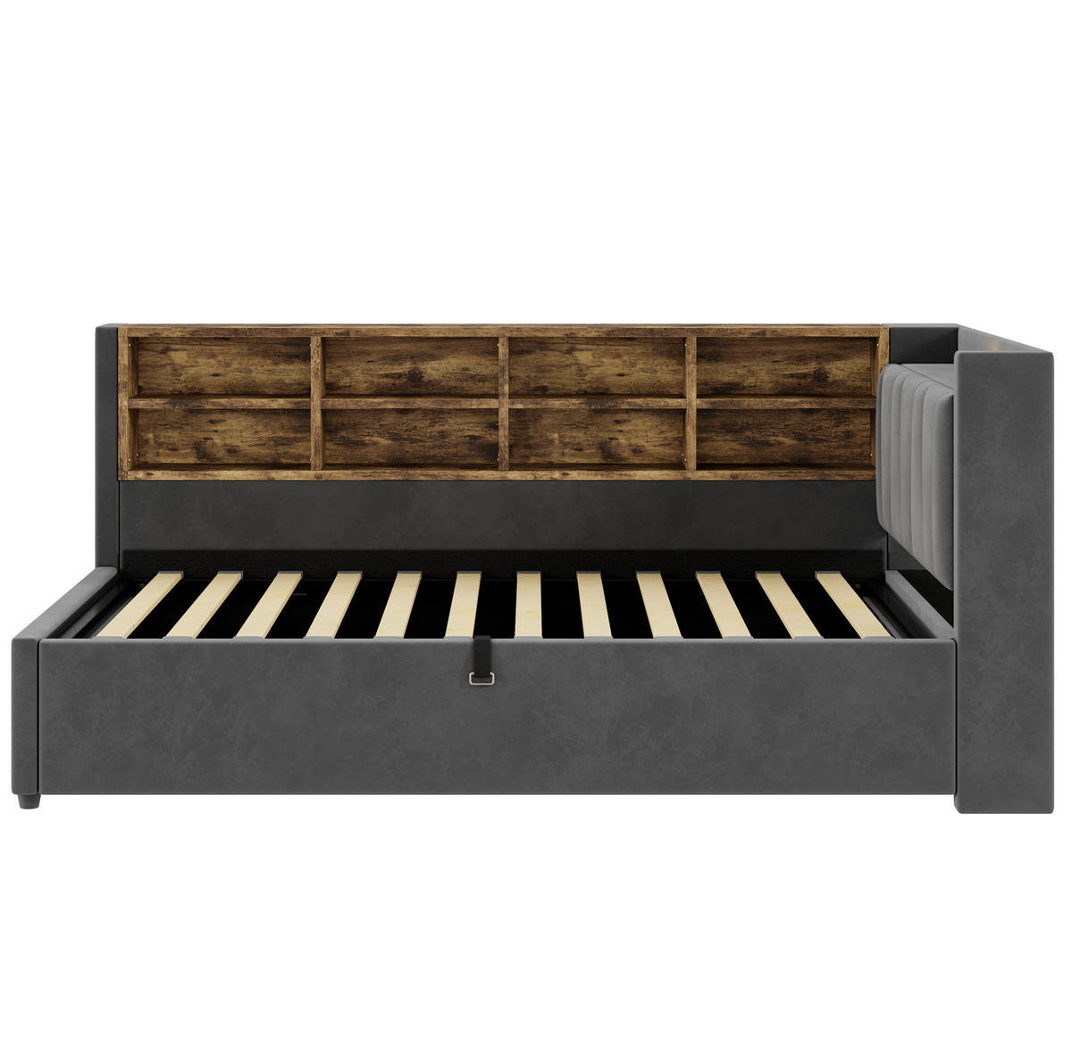 SCHLAFSOFA aus Samt 90x200 cm Grau mit hydraulischem Stauraum, Nachtlicht und USB-Anschlüssen - Dunkelgrau, Textil (90/200cm) - IVMEU