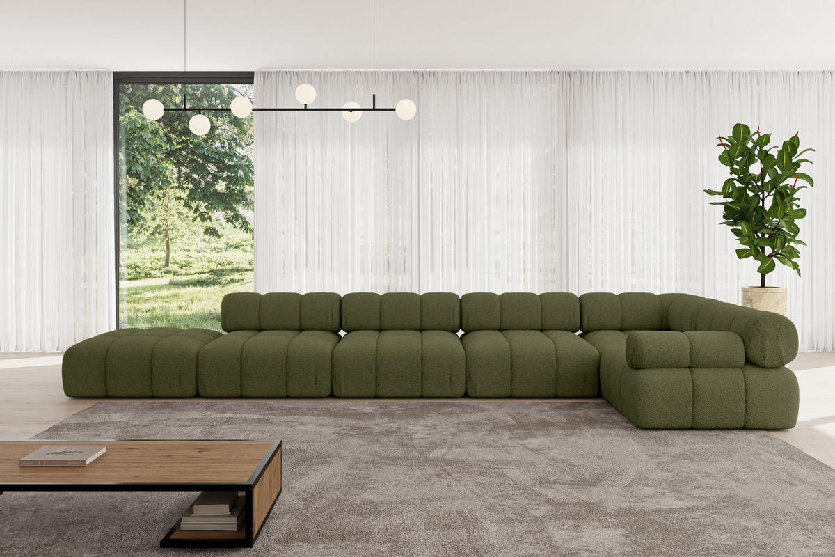 ECKSOFA modulares Sofa Felto-L3 - 475x190x70 cm Grün Bouclé - Grün, Holzwerkstoff/Textil (475/190cm) - ALTDECOR