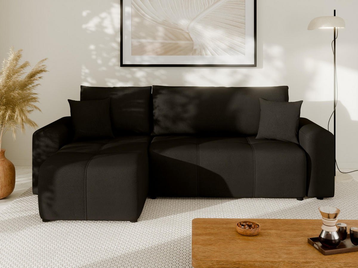 ECKSOFA Nolani mit Schlaffunktion & Bettkasten – Modern & Bequem - Schwarz, Kunststoff (248/145cm) - Panda Möbel