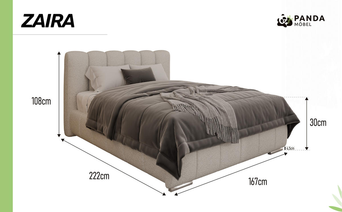 POLSTERBETT Zaira 140x200cm – Elegantes Polsterbett für modernen Wohnstil , Federkernmatratze Bonnel (18cm), cappuccino - Cappuccino, Holz - Panda Möbel