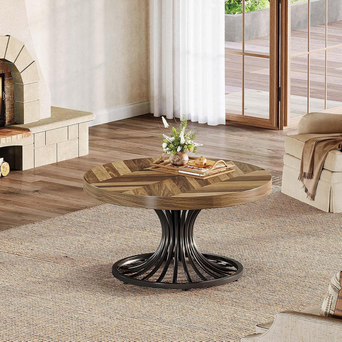 COUCHTISCH 80/80/45 cm Rund Braun Schwarz - Hellbraun/Schwarz, Holzwerkstoff/Metall (80/80/45cm) - Quality Elegance