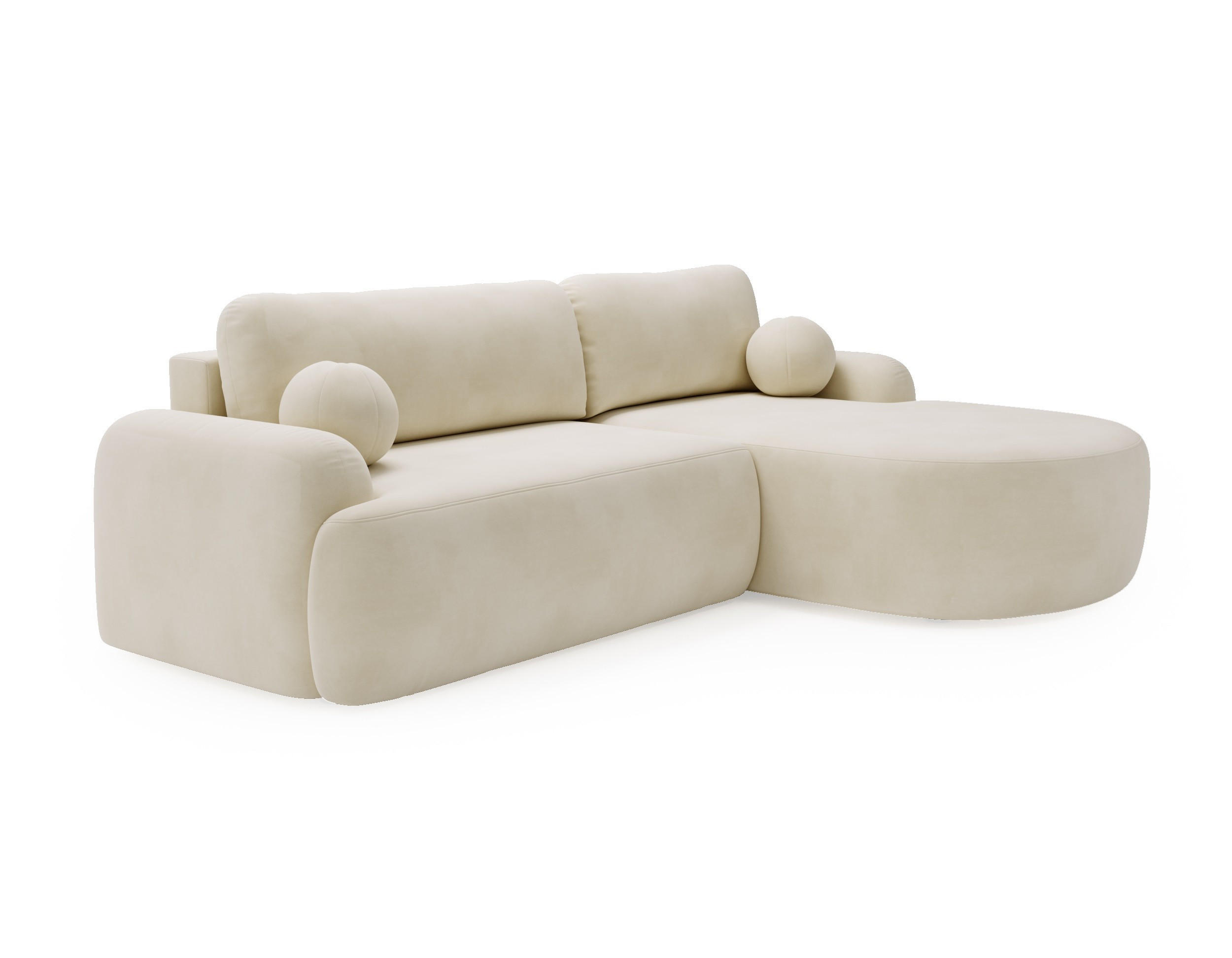 ECKSOFA Cloudy Creme, Sofa aus Velourstoff mit Kissen, rechte seite - Creme, Holzwerkstoff/Textil (261/177cm) - Bettso