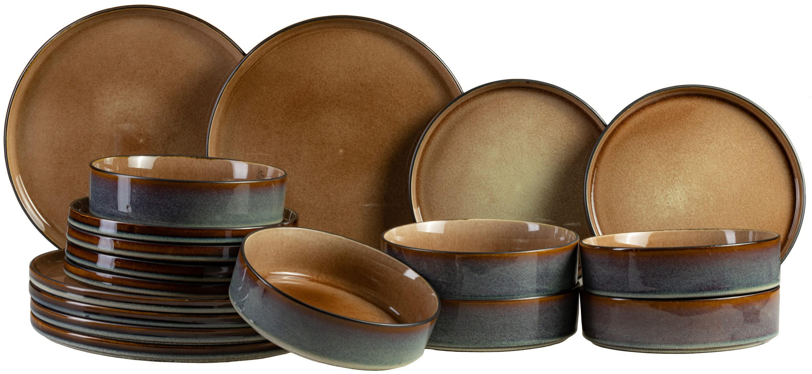 GESCHIRRSET Quintana Amber 18-teilig - Braun, Keramik (2/2/1cm) - Cosy & Trendy
