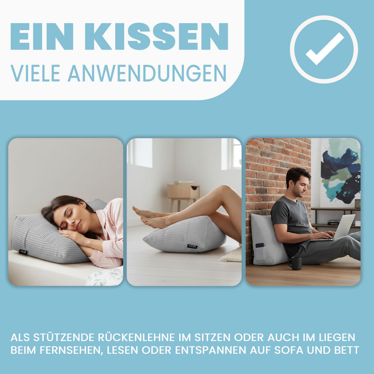 KEILKISSEN Frost Grey, 70/40/20 cm, Cord - Dunkelgrau, Textil (70/20cm) - Dreamroots