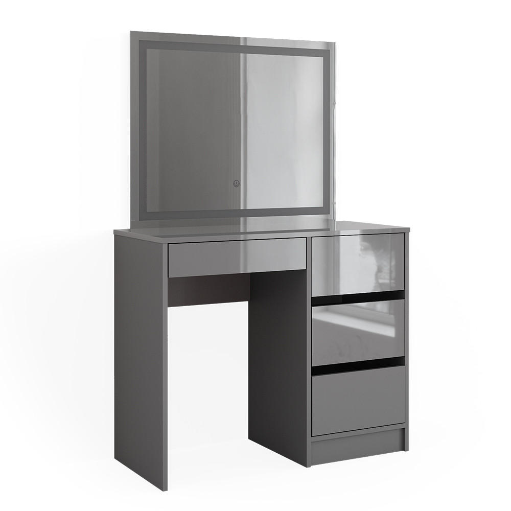 MASĂ DE TOALETĂ Sherry Gri înalt lucios 90 cm cu oglinda LED