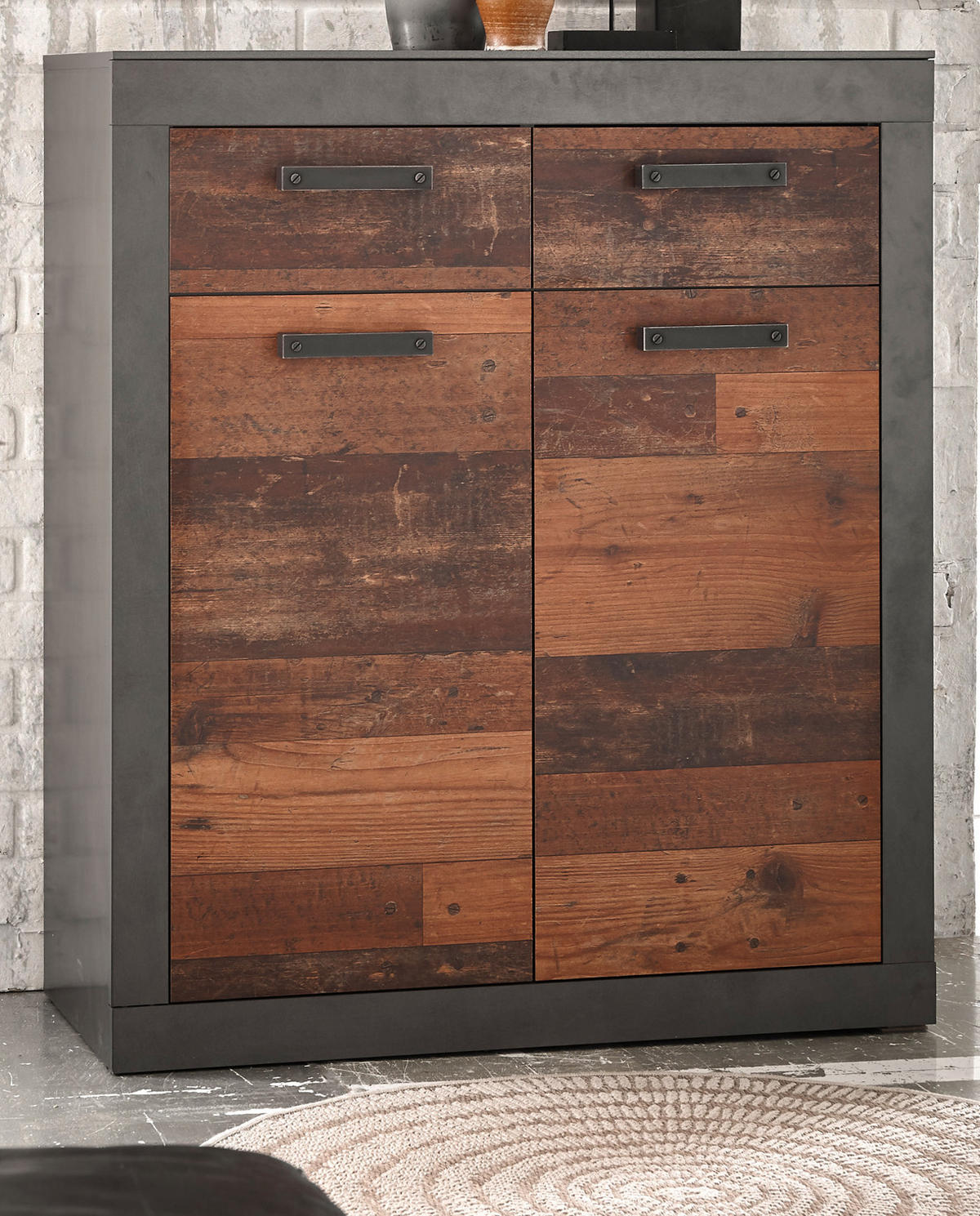 KOMMODE Old Used Wood Shabby Design mit grau, 92 x 104 cm - Dunkelgrau/Braun, Holzwerkstoff/Kunststoff (92/104/40cm) - Furn.Design