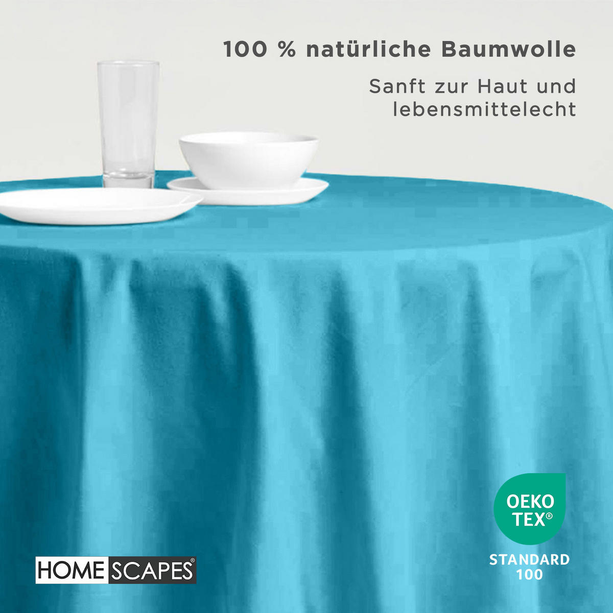 TISCHDECKE hellblau rund 178 cm, 100% Baumwolle - Hellblau, Textil (178/178cm) - Homescapes