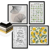 WANDBILDER 4er-Set - 50x50 cm & 40x60 cm Schwarzer Rahmen - Küchenkräuter-Zitronen-Malerei - Schwarz, Kunststoff (50/50cm) - ArtPrintCave