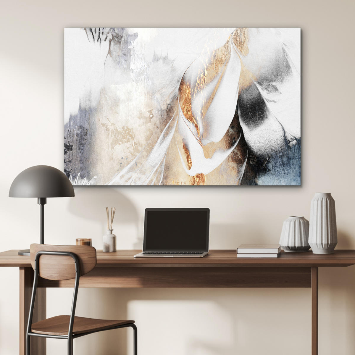 METALLBILD Luxus - Abstrakt - Gold - Weiß 120x80 cm - Goldfarben, Metall (120/80cm) - MuchoWow