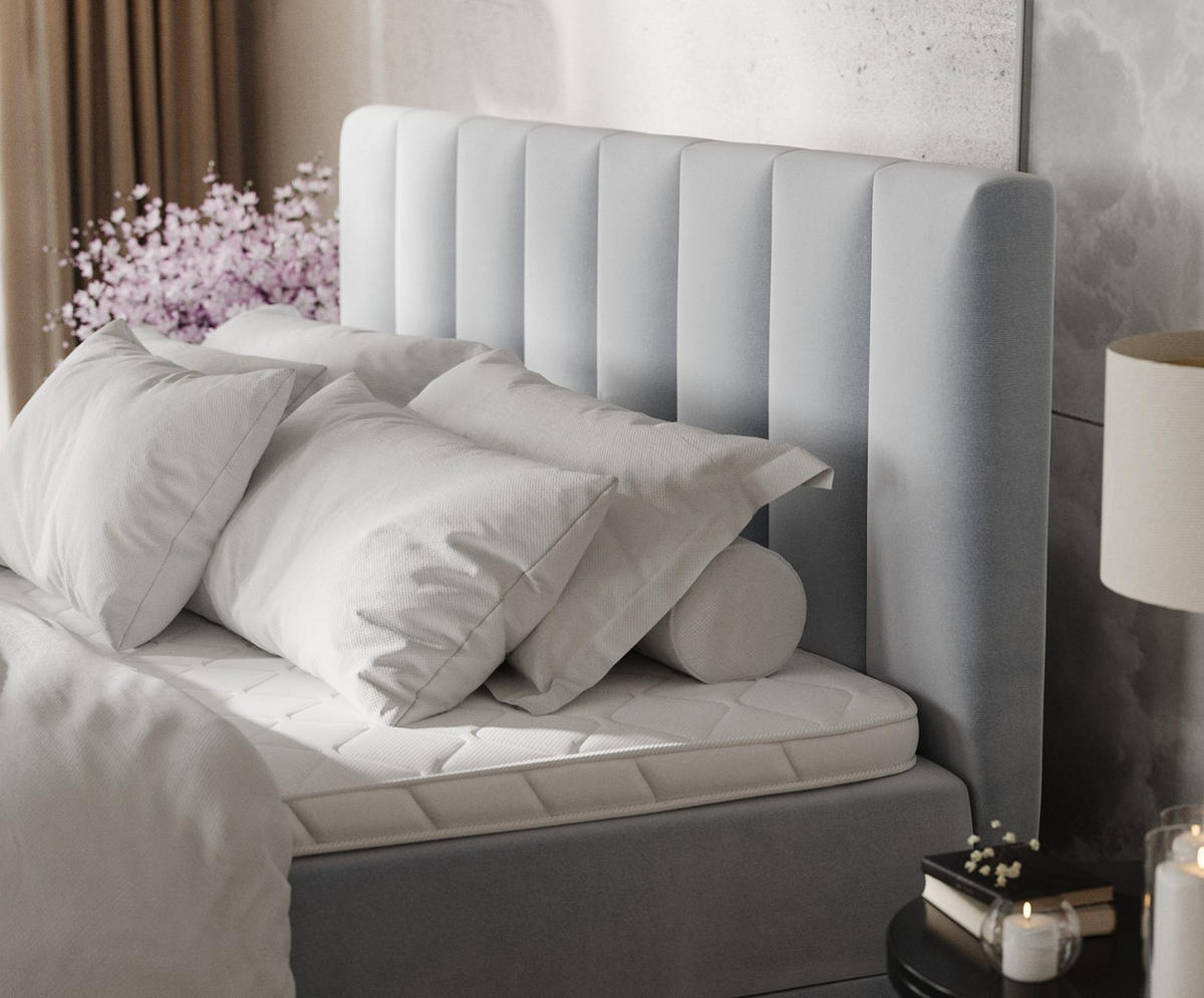 BOXBETT Lusso 200/200 cm Hellgrau im Paros Stoff - Hellgrau/Schwarz, Holz/Holzwerkstoff (200/200cm) - AltaBeds