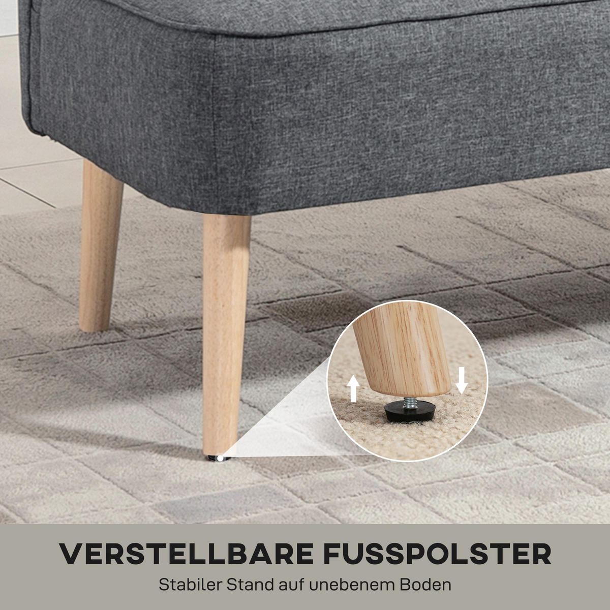 SOFA 2-Sitzer Couch Stoffsofa Sitzmöbel Polstersofa Loungesofa breit Hellgrau - Hellgrau/Naturfarben, Holz/Textil (56.5/77/117cm) - HOMCOM