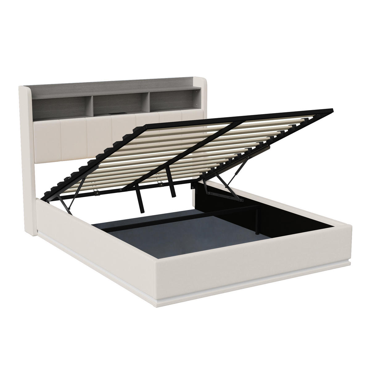 POLSTERBETT 160x200 cm LED Ablagefach Samt weiß - Weiß, Holz (160/200cm) - LEBENLANG