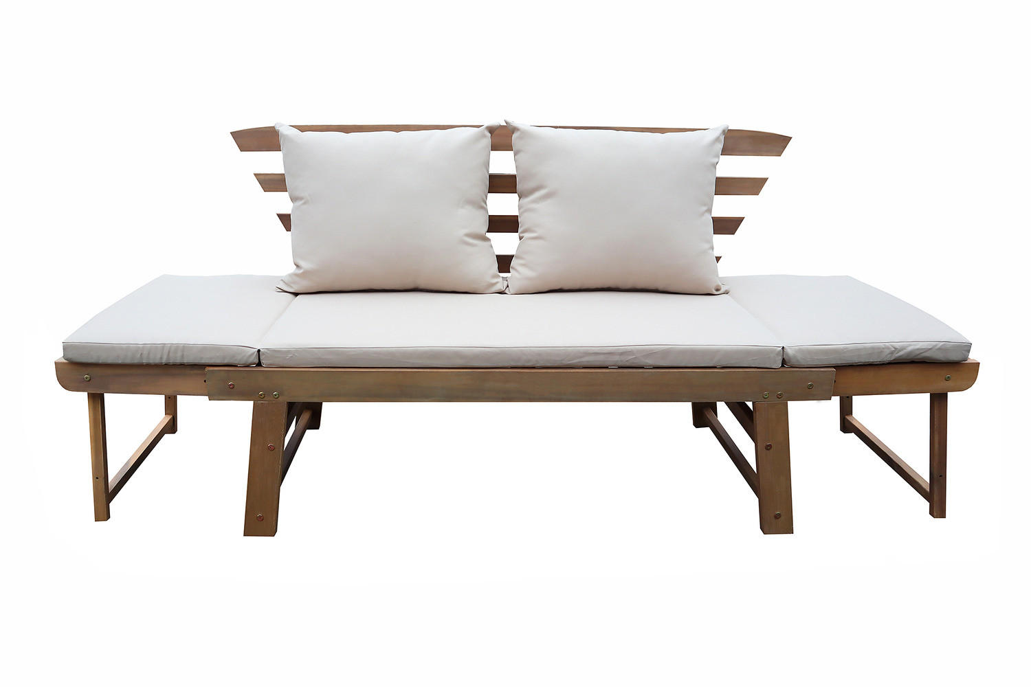 MASSIVE GARTENBANK - Akazie massiv / Polyester - Braun / Weiß - Weiß/Braun, Holz/Textil (157/85/68cm) - home24