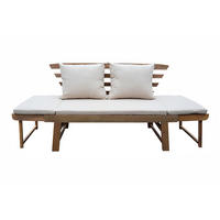 MASSIVE GARTENBANK - Akazie massiv / Polyester - Braun / Weiß - Weiß/Braun, Holz/Textil (157/85/68cm) - home24