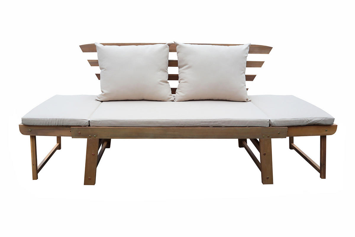 MASSIVE GARTENBANK - Akazie massiv / Polyester - Braun / Weiß - Weiß/Braun, Holz/Textil (157/85/68cm) - home24