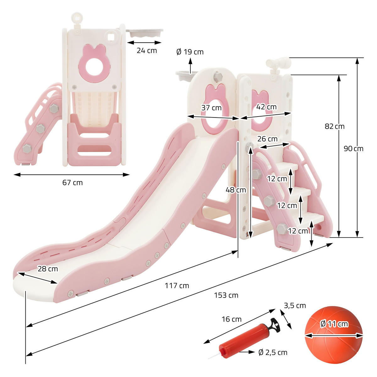 KINDERRUTSCHE Weiß-Rosa aus Kunststoff - Rosa, Kunststoff (91/90/162cm) - Joyz