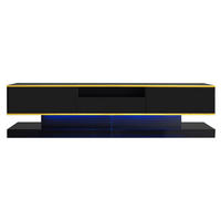 TV Lowboard LED 180x38x45 cm, 3 Schubladen, offenes Fach, Schwarz - Schwarz, Holz (180/45/38cm)