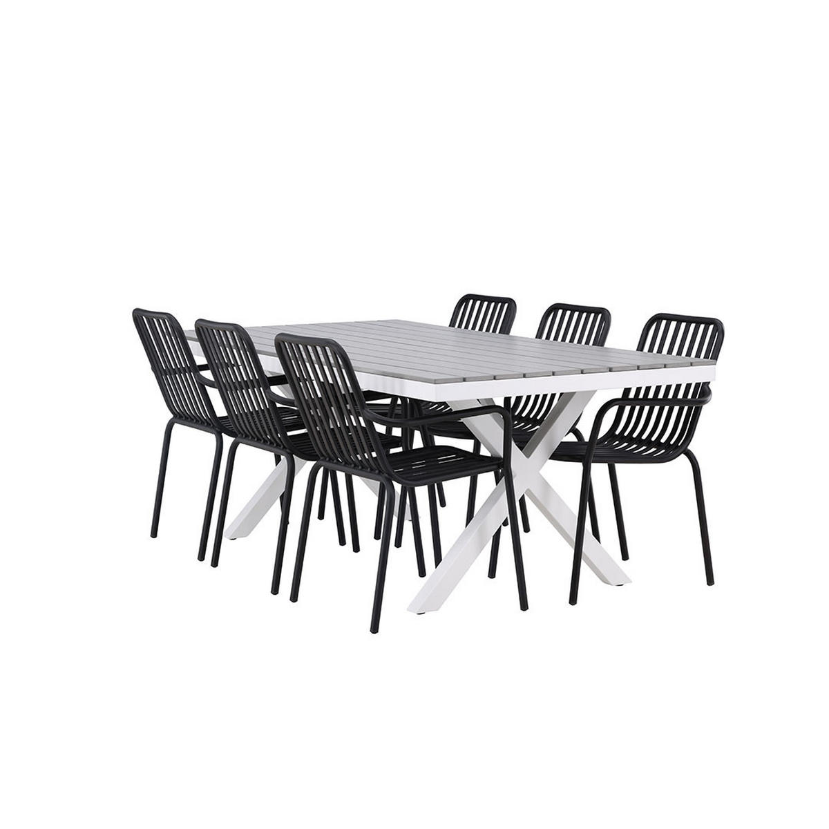 GARTENSET, Garcia, Tisch Grau, Stühle Schwarz, Metall, 100 x 200 x 74 cm, 7-teilig - Grau, Metall - ebuy24