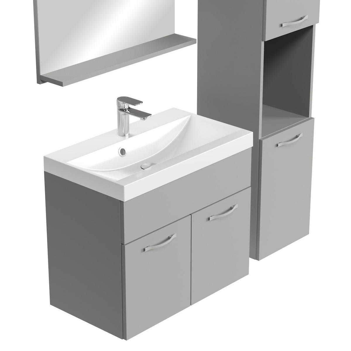 BADMÖBEL-SET Montreal 4 Teile Grau Matt - 60 x 35 x 51 cm - Grau, Holz (60/51/35cm) - Badplaats