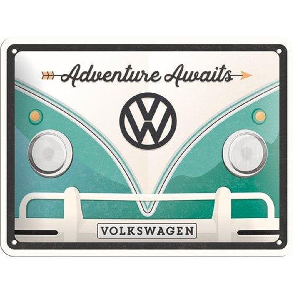 BLECHSCHILD 15/20 cm Volkswagen VW Bulli Adventure Awaits - Multicolor, Metall (20/15/0.5cm) - Nostalgic-Art