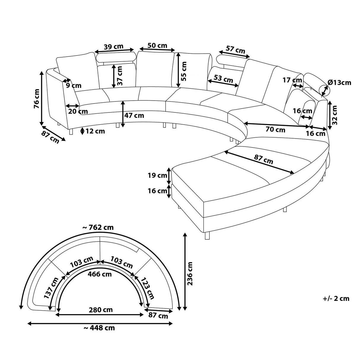 7-SITZER-SOFA mit Ottomane Samtstoff Dunkelgrün Rotunde - Dunkelgrün, Textil (448/76/236cm) - Beliani