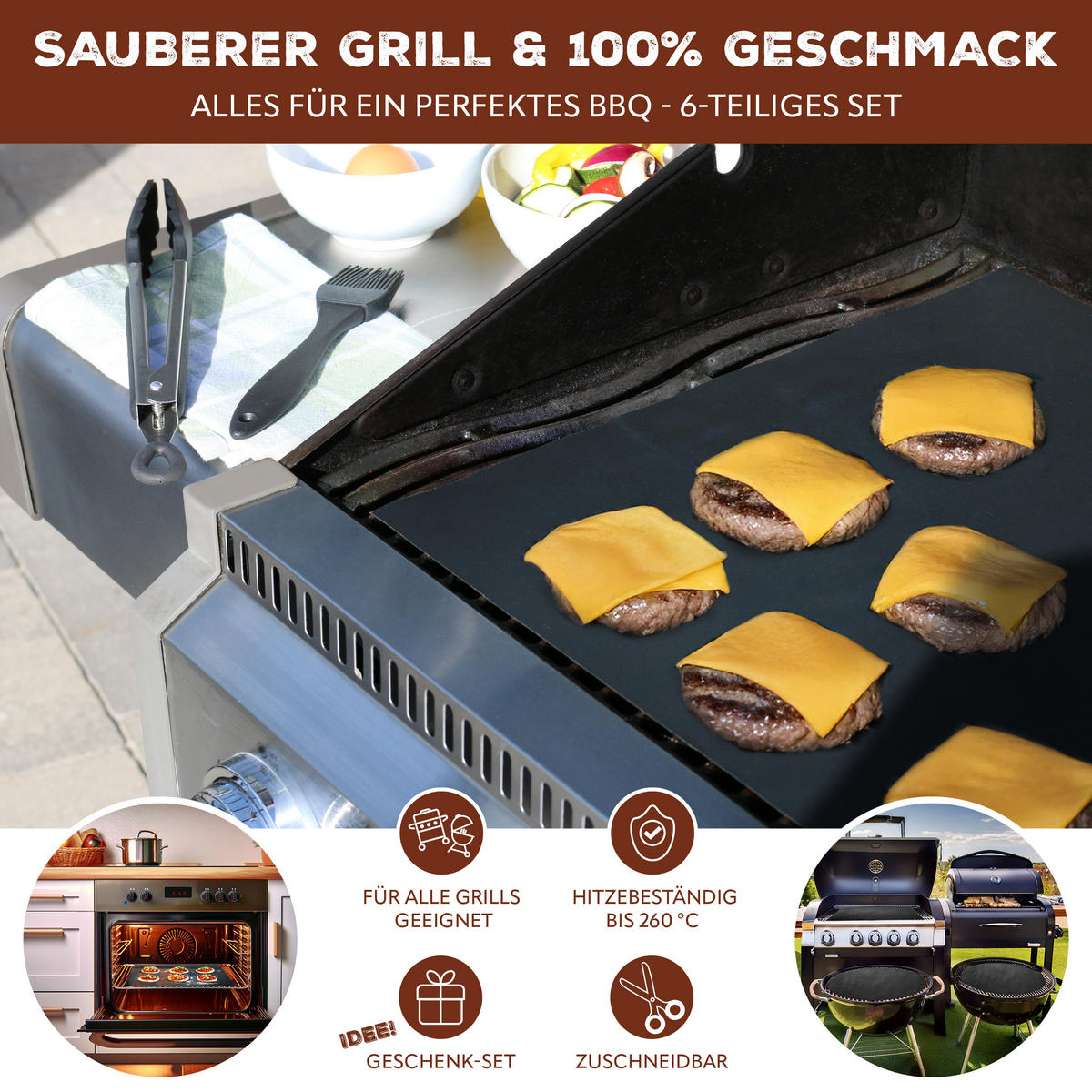 GRILLMATTEN-SET, schwarz - Schwarz, Kunststoff (50/5.5/40cm) - bremermann