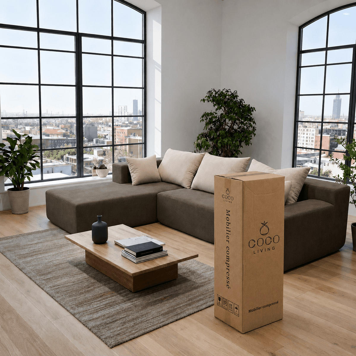 ECKSOFA Luna Braun Sand 3-Sitzer Links - Braun, Textil (267/175cm) - COCO Living