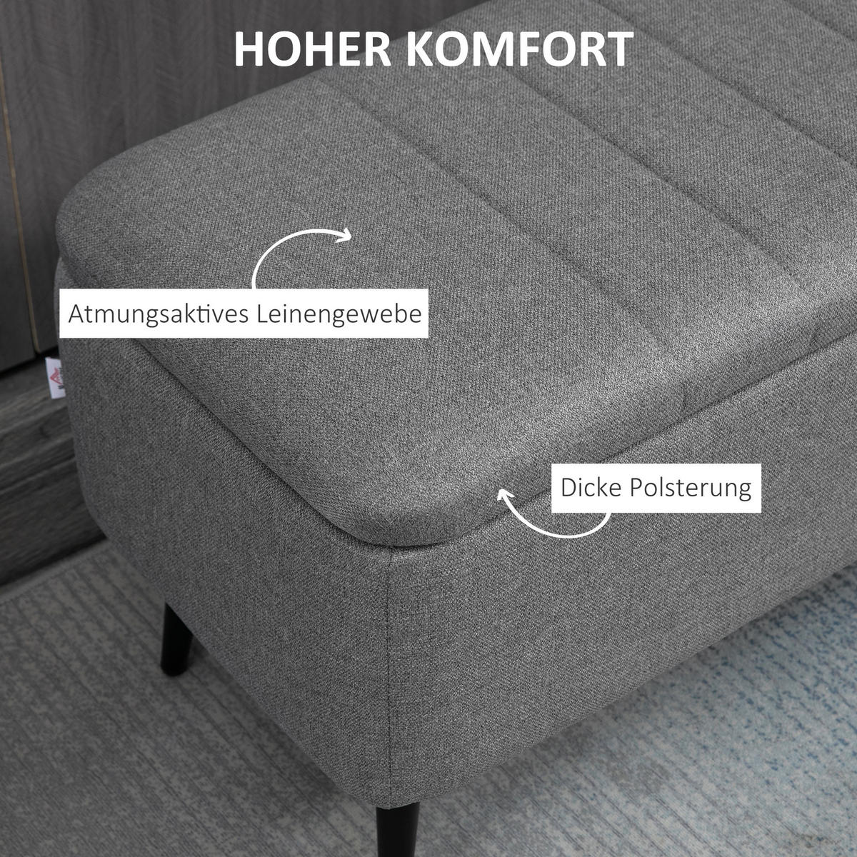 SITZBANK mit Stauraum Polsterbank mit Leinenoptik, Sitztruhe mit Stahlbeine - Grau, Kunststoff (40/44/102cm) - HOMCOM