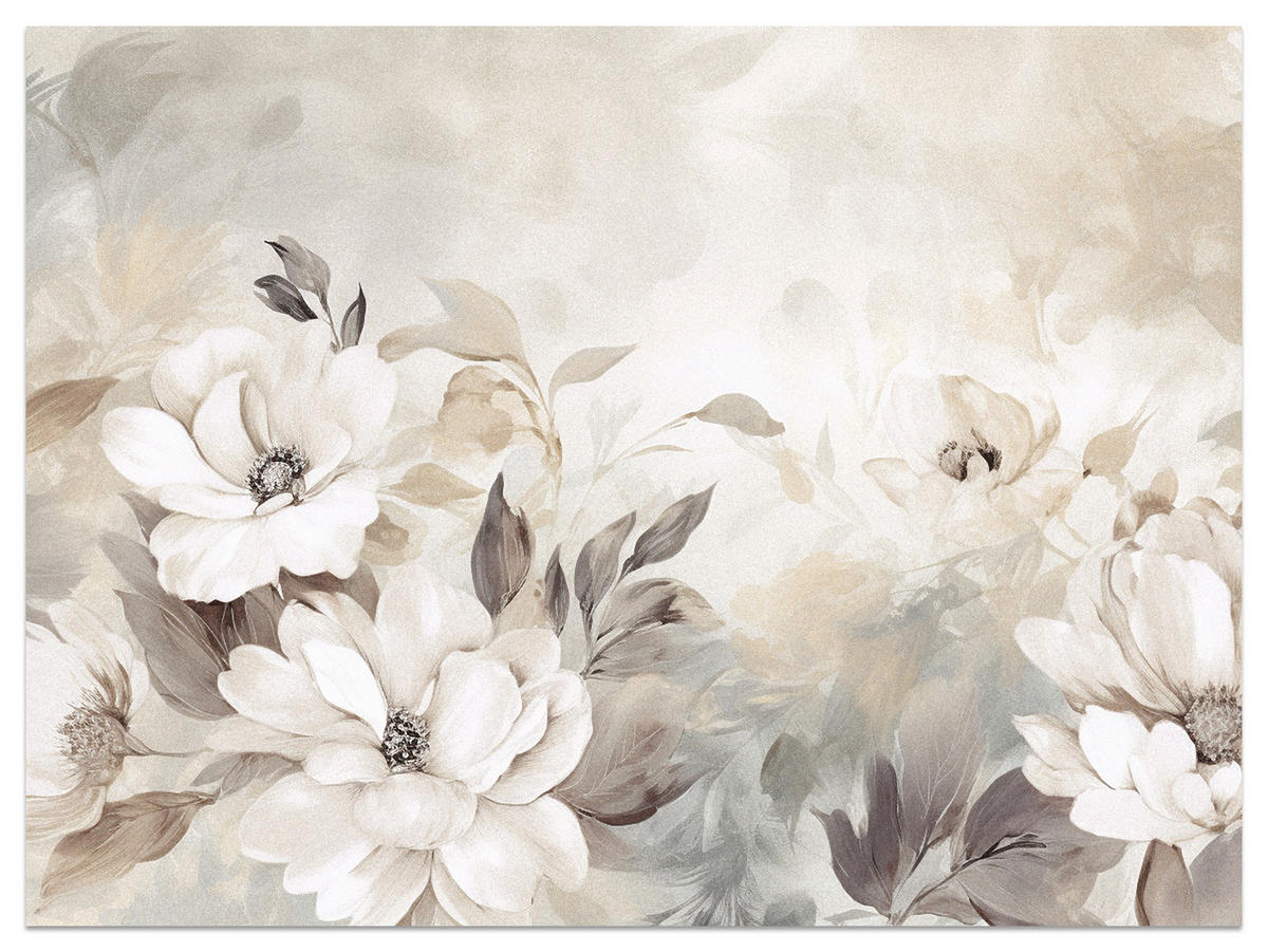 FOTOTAPETE für Schlafzimmer Abstrakte Creme Blumen Aquarell 350x256 - Beige/Braun, Papier (350/256cm) - Muralo