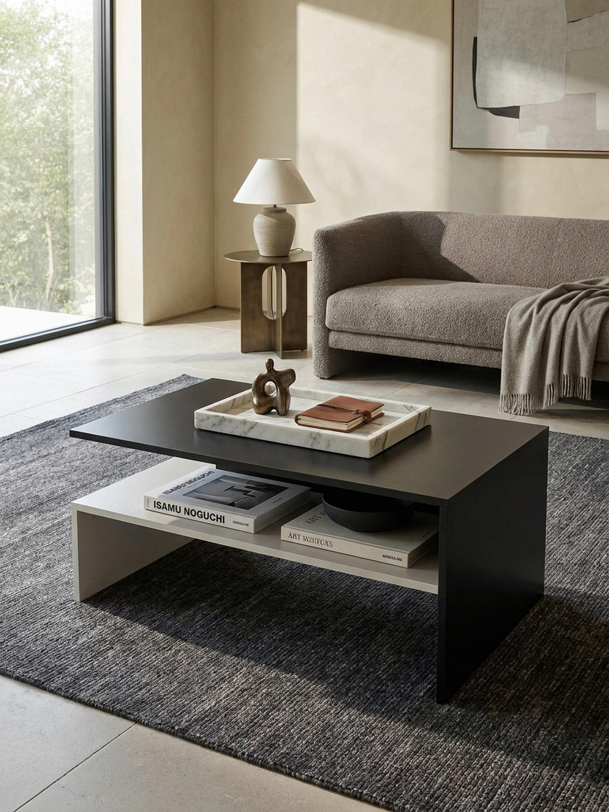COUCHTISCH Zweifarbig Schwarz Weiß, 90x60 cm, Melaminharzbeschichtet - Weiß, Holz (60/90/43cm) - KADIMA DESIGN