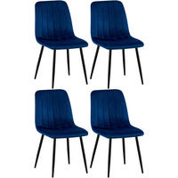 STUHL 4er Set Samt Blau - Blau/Schwarz, Textil/Metall (45/88/53cm) - CLP