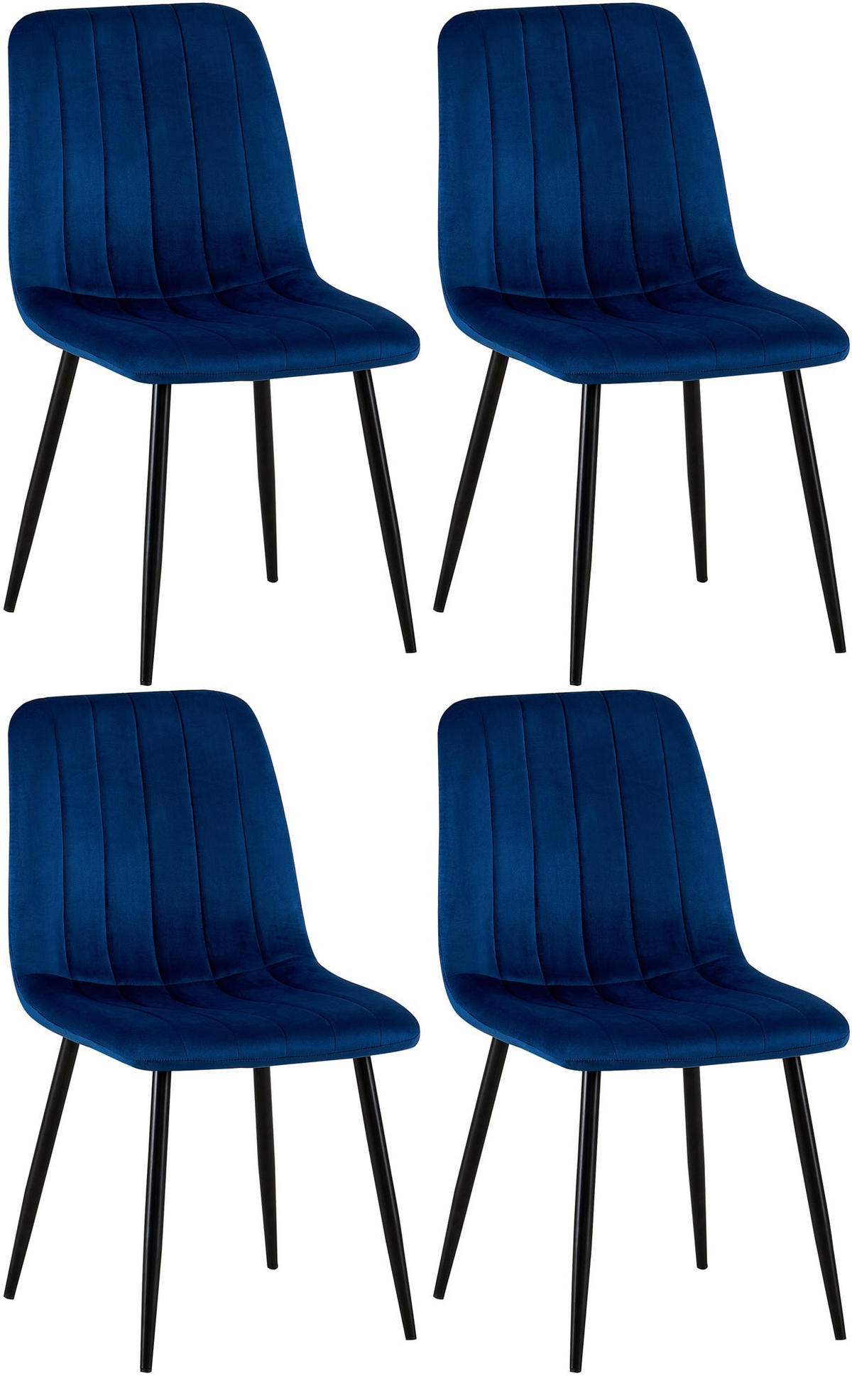 STUHL 4er Set Samt Blau - Blau/Schwarz, Textil/Metall (45/88/53cm) - CLP