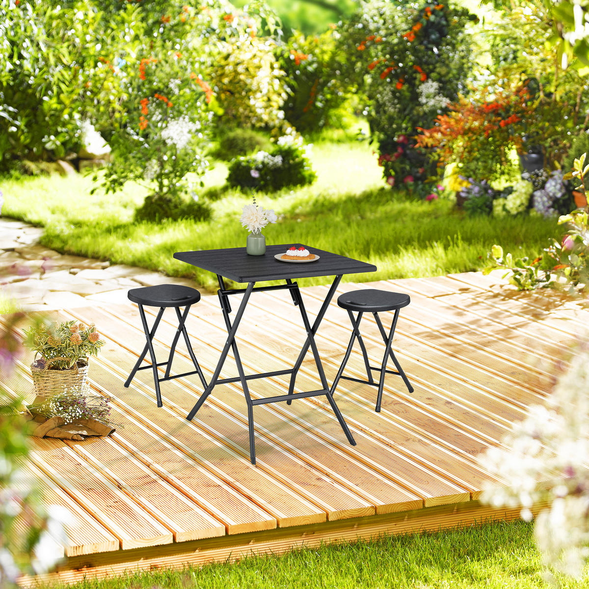 2XSKLÁDACÍ stolička - černá, kov/plast (31/46/30cm) - Relaxdays